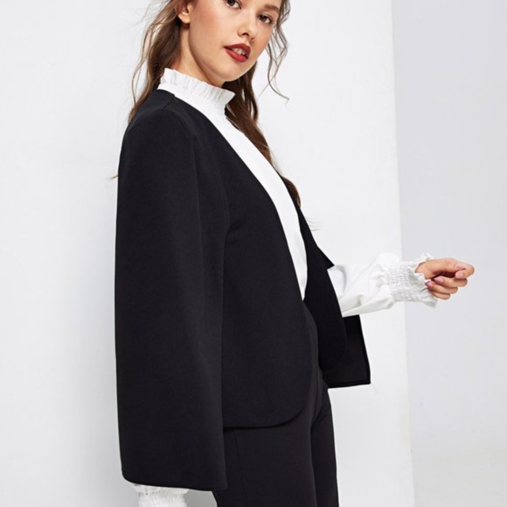 032 Black blazer cape open sleeve jacket work office - Picture 6 of 6
